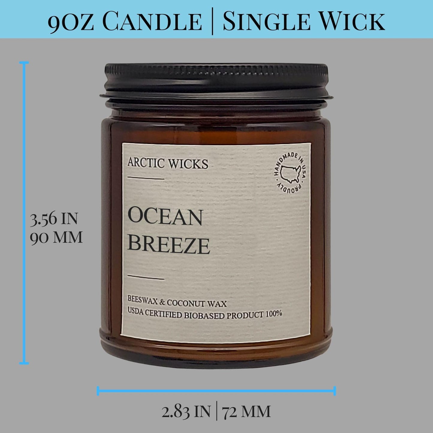 Arctic Wicks Scented Coconut Beeswax Candles | Coconut Beeswax Non Toxic Candle 9oz Amber | Farmhouse Candles Non-Toxic Clean Burn 100% USDA Certified Biobased (Ocean Breeze)
