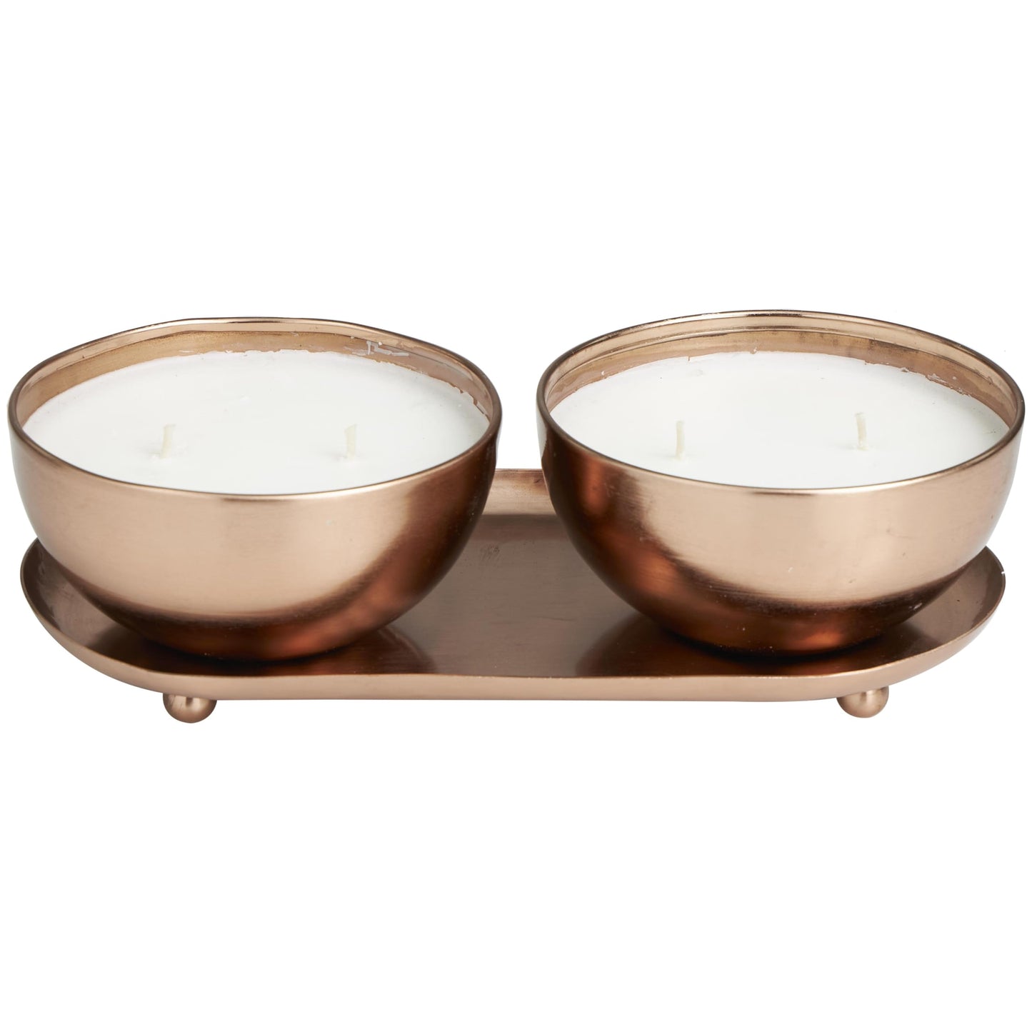 Deco 79 Metal Tropical Breeze Scented Double 12 oz 2 Wick Candle with White Wax and Tray, Set of 2 10" W, 3" H, Copper