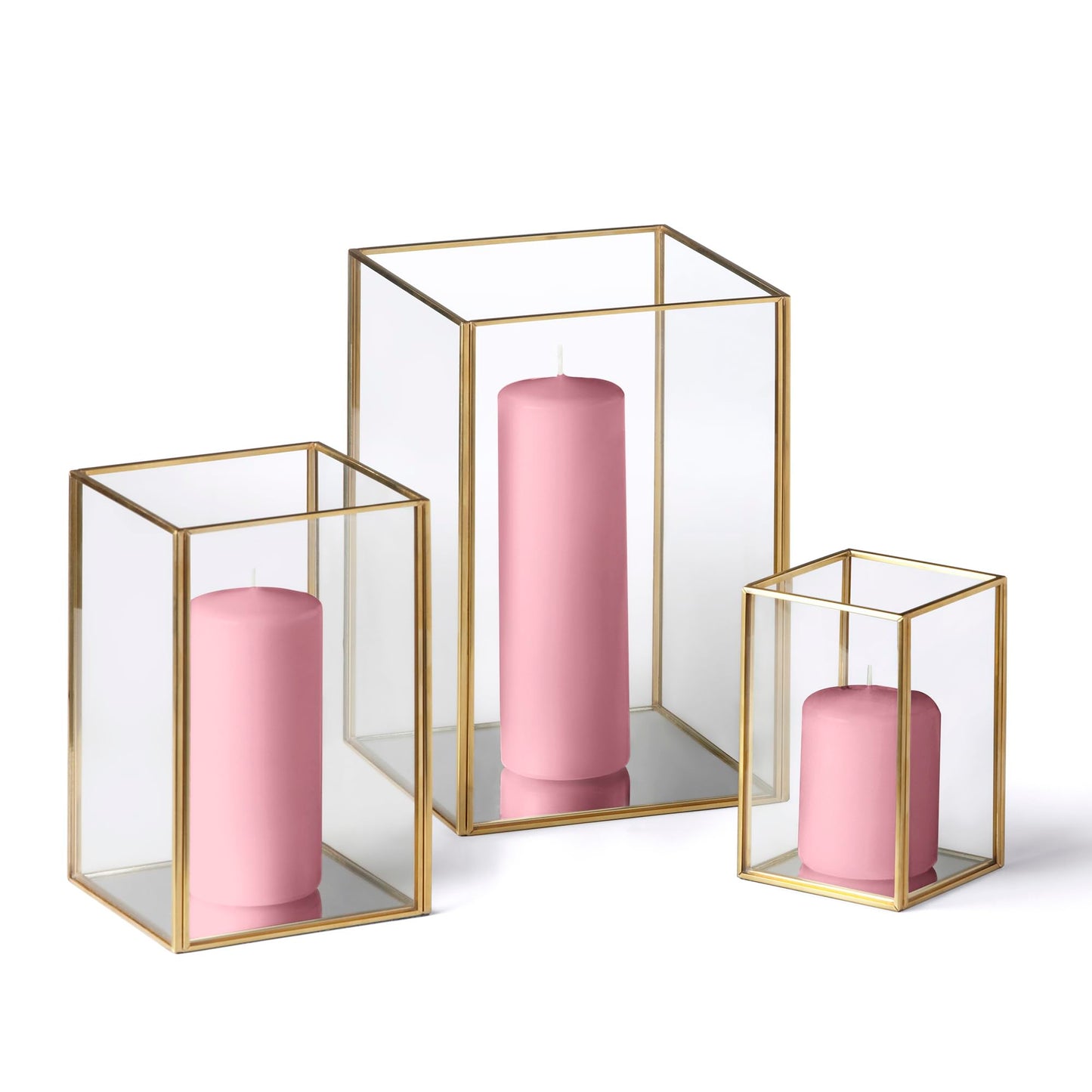Yummi Set of 36 Slim Pillar Candles & Gold Luxus Lanterns - Light Rose
