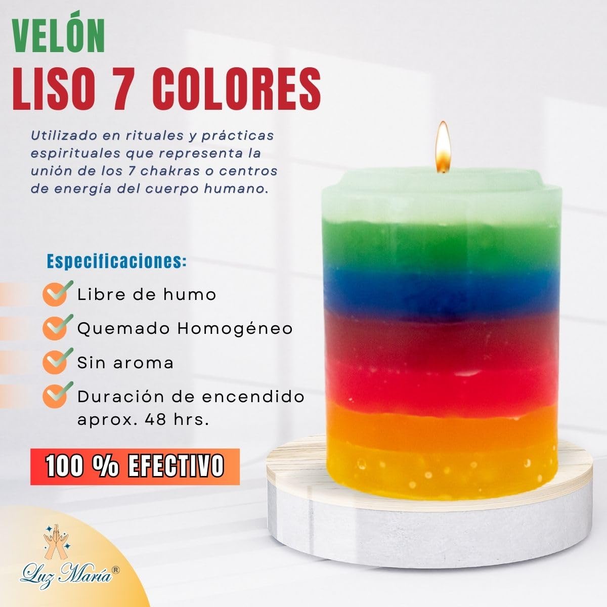 Luz Maria Plain Candle 7 Colours | 500g | 100% Paraffin | 7 Chakras | 7 Powers | for Rituals, Meditation, Home or Office Decoration, Social Events | 100% Quality |, 885043106