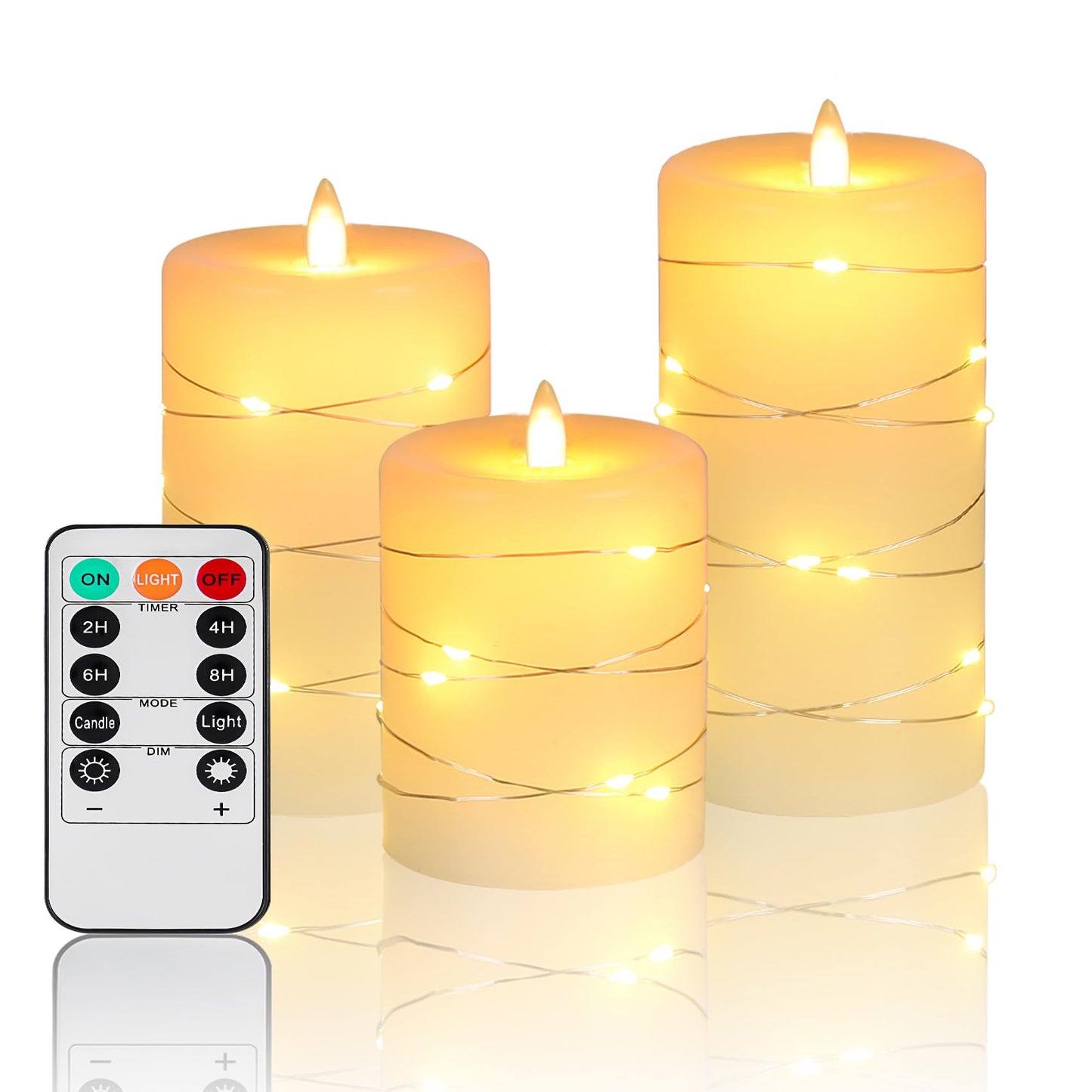 Fanzir Flameless Candles With Remote, Battery Operated Candles LED Candles with string lights Flickering Candles with Timer, 4‘’ 5‘’ 6‘’ Candle For Seasonal and Festival Celebration’s Candles set of 3