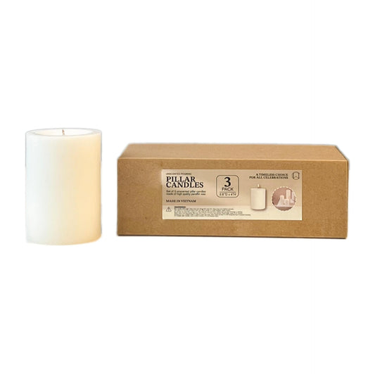 Pillar Candles 2.8x4 Inch 3 Pack Ivory – CW Studio Unscented 45-Hour Long Burn, Smokeless Dripless Premium Wax with Cotton Wick – for Weddings, Events, Home & Rustic Decor