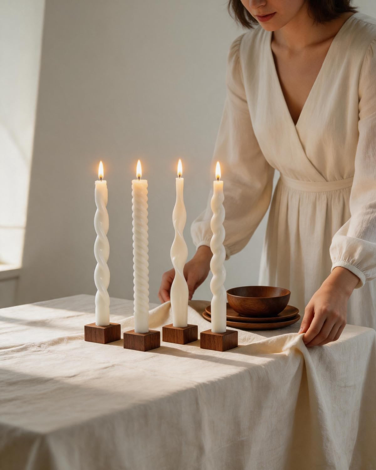 White Taper Candles Spiral Candlesticks Unscented Smokeless Tall Candles for Christmas Wedding Holiday Dinner Party Home Decorative candles-10inch,4pcs