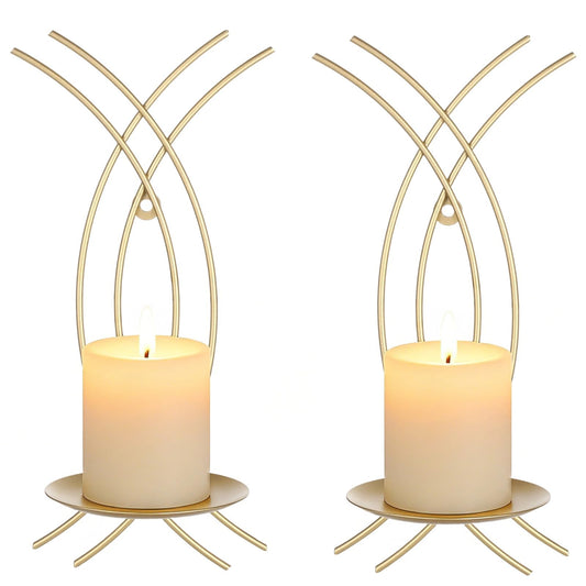 2 Pcs Gold Wall Sconces Candle Holder Set, Metal Iron Wall Mounted Decorative Sconce Rack, Unique Linear Design & Artistic Flair, Hanging Art for Living Room Home Decor