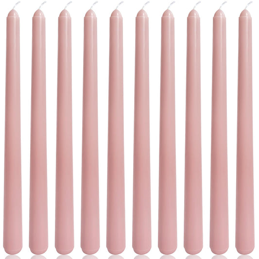10 Inch Dusty Rose Taper Candles for Home Decoration, 10 Pack Unscented Candlesticks for Dinner Wedding Party, Smokeless and Dripless Candle Sticks