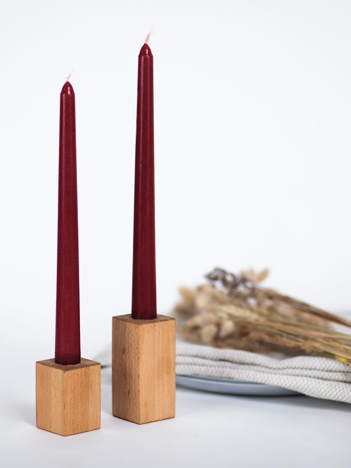 CANDWAX 10 inch Burgundy Taper Candles Set of 12 - Unscented Dripless Burgundy Candlesticks - Christmas Taper Candles with Burning Time up to 8 Hours - Christmas Candle Sticks