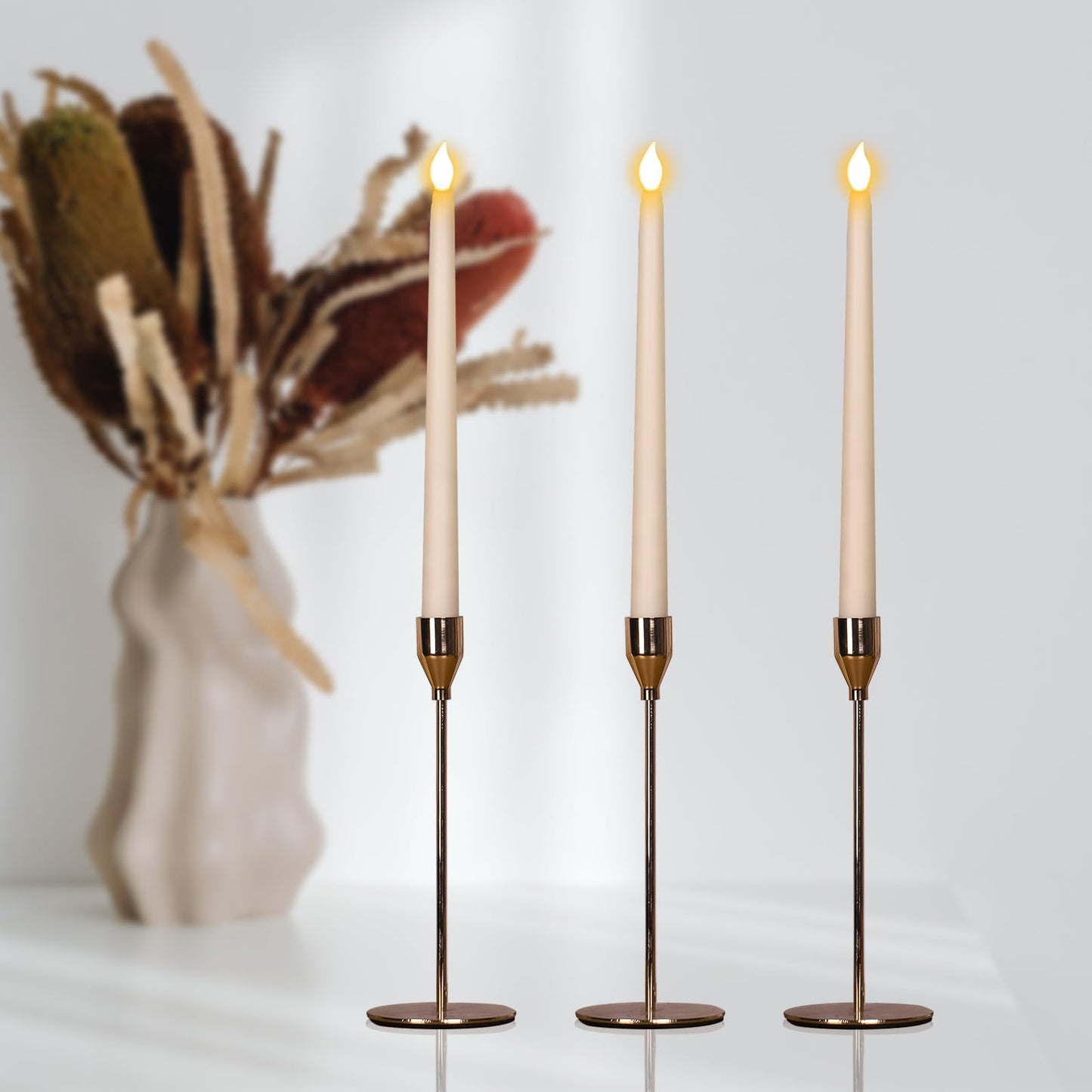 Sequpr 12 Pcs Flameless Taper Candles Flickering with Remote Timer, Battery Operated Taper Candles, 10.63inches Led Candlesticks for Christmas, Thanksgiving, Church, Wedding Decorations(Ivory)