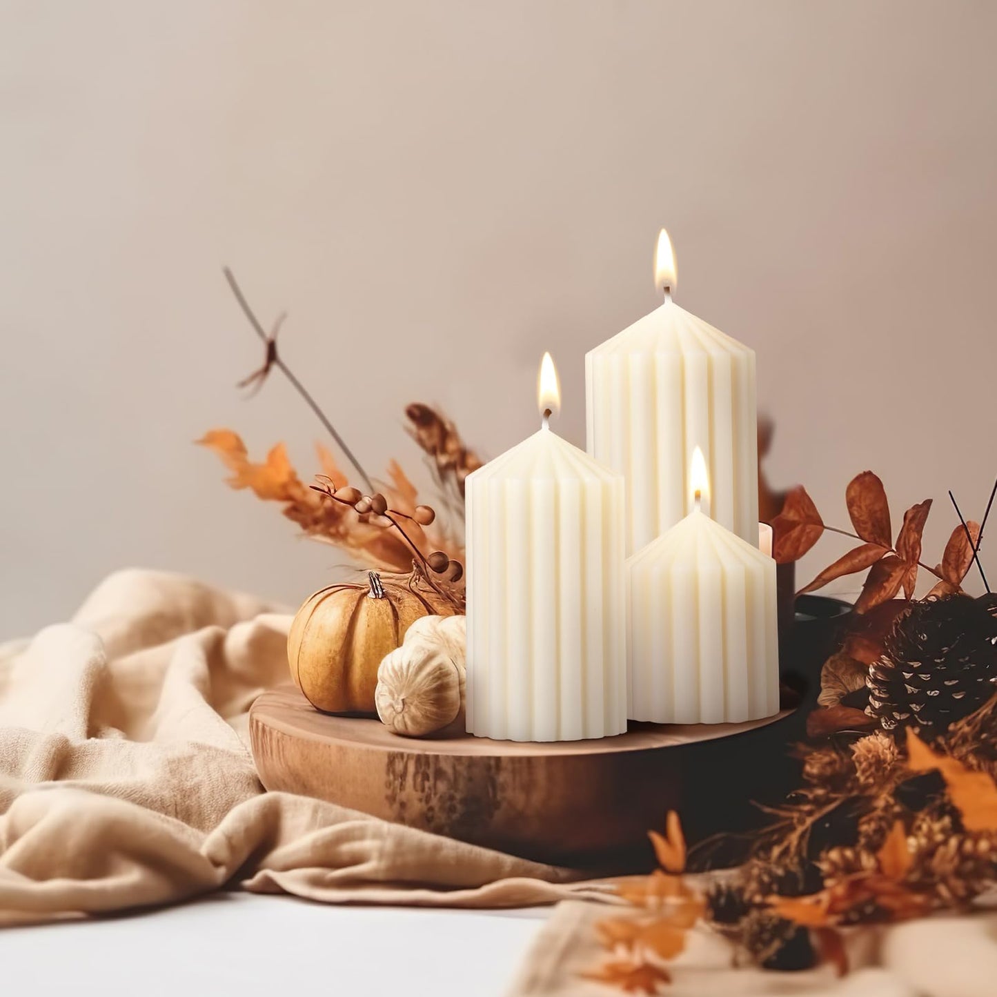 Conelist Set of 3 White Ribbed Pillar Candles Soy Wax Scented Ribbed Candles Includes 2.8, 4.2 and 5.1 Inches Heights Decorative Romantic Wedding Decoration for Couple Home Birthday Gift