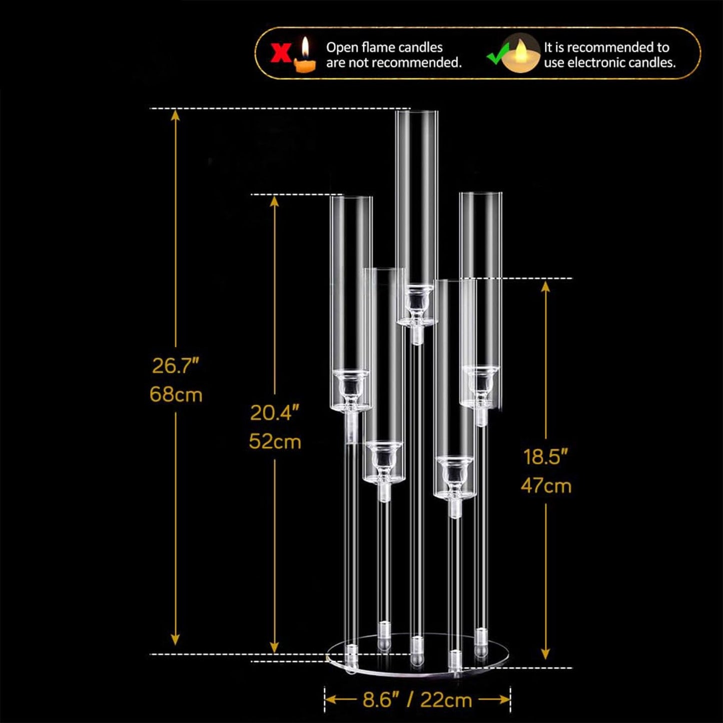2/4PCS Candle Holder - Candelabra, 3/5 Arms Clear Candelabra Centerpieces for Wedding, Acrylic Candle Holder, Taper Candlesticks Candle Holders, with Acrylic Shade(5 Arm 1)