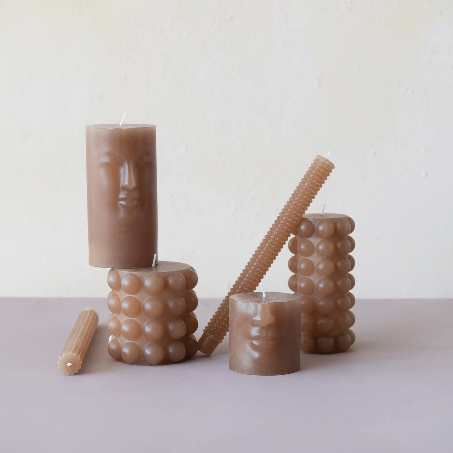 Creative Co-Op Hobnail Taper Candles in Box, Cappuccino, Set of 2