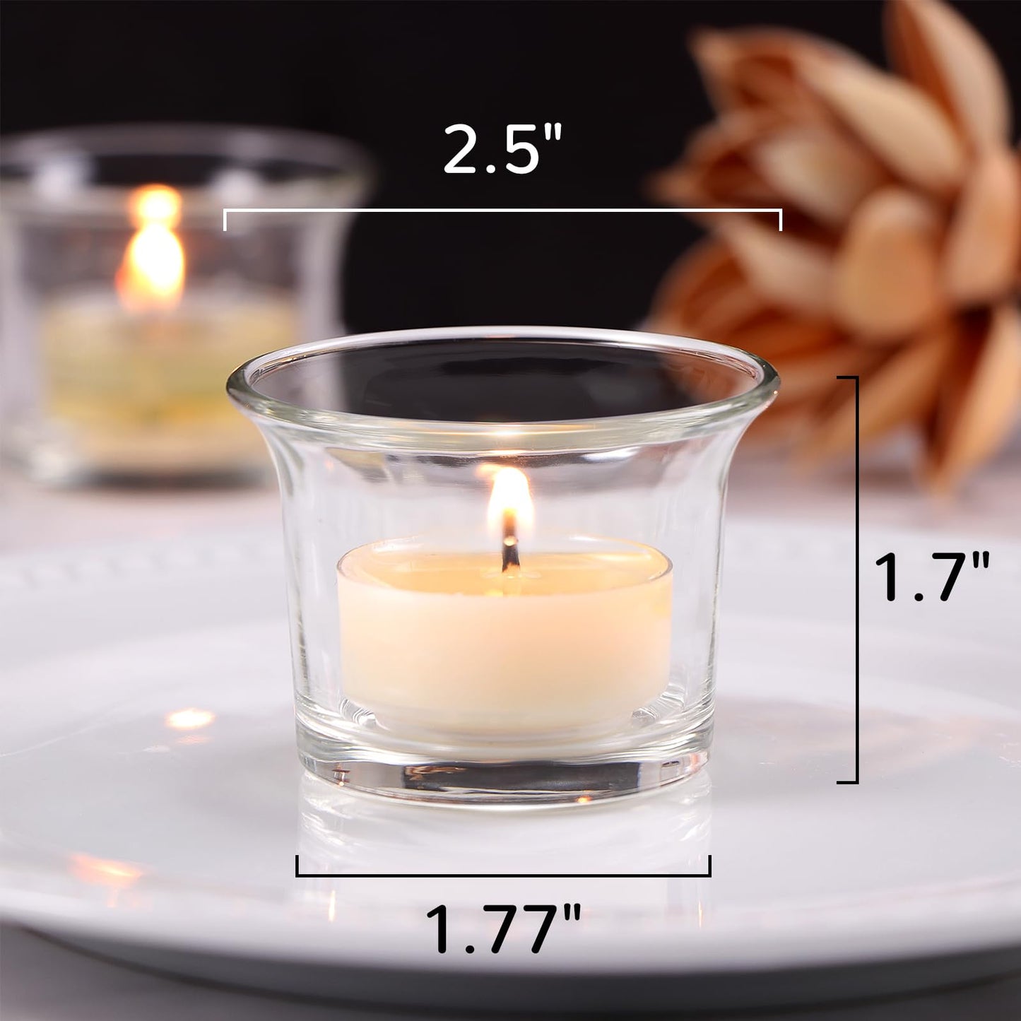 Letine 36-Pack Clear Glass Tealight Candle Holders - Thick Sturdy Votive/Tealight Holders Bulk for Wedding, Party, Home Decor | Perfect Replacement for Wall Sconces, Candelabras & Fireplace Screens