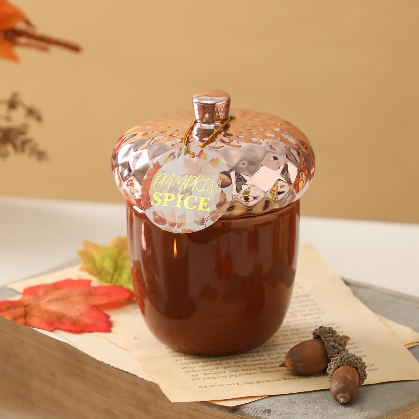 Thanksgiving Scented Candle, Pumpkin Spice Scented Candle, 6OZ Acorn Shaped Candles, Ceramic Jar Candles, Autumn & Thanksgiving Gift, Cozy Home Gift