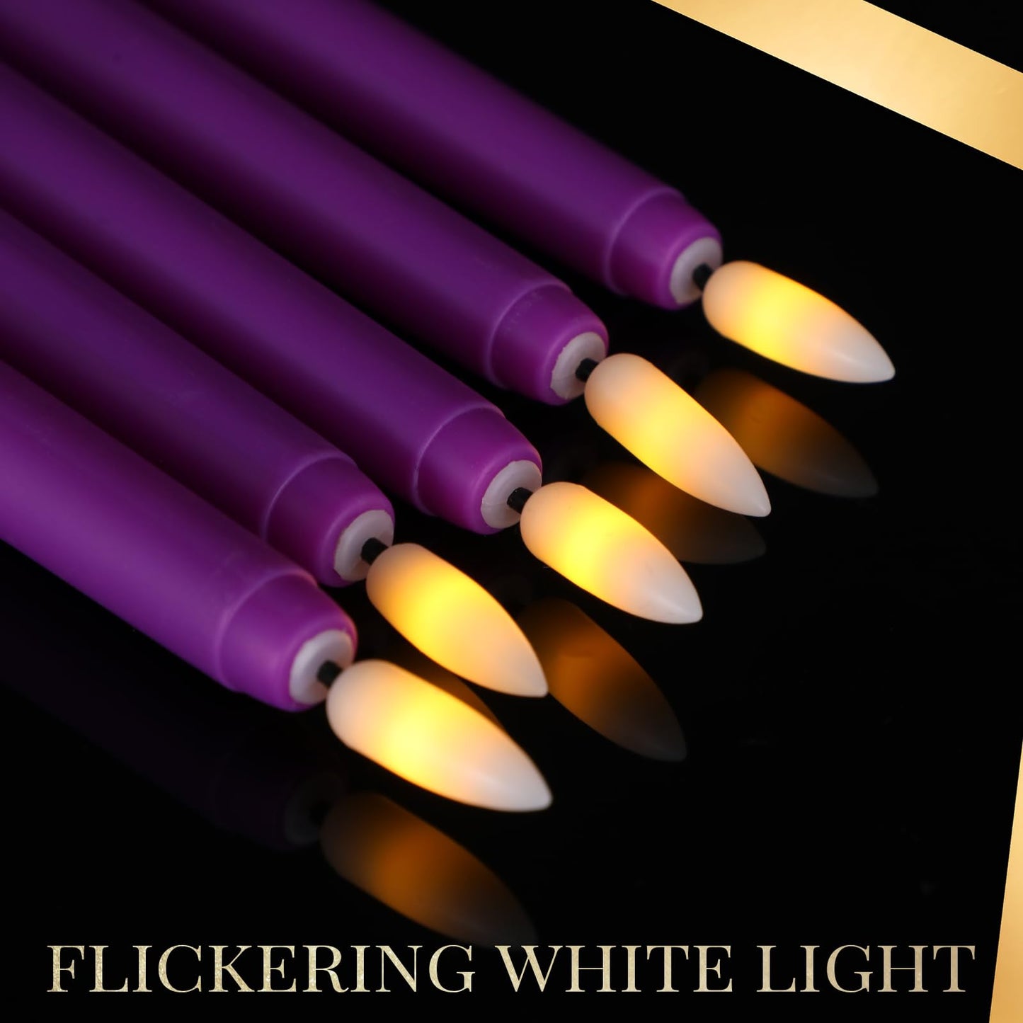 Macarrie 24 Packs Flameless Taper Candles Battery Operated Fake 11 Inch Long Candle Light LED Flameless Candlesticks Flickering Tapered for Wedding, Halloween, Christmas(Purple)