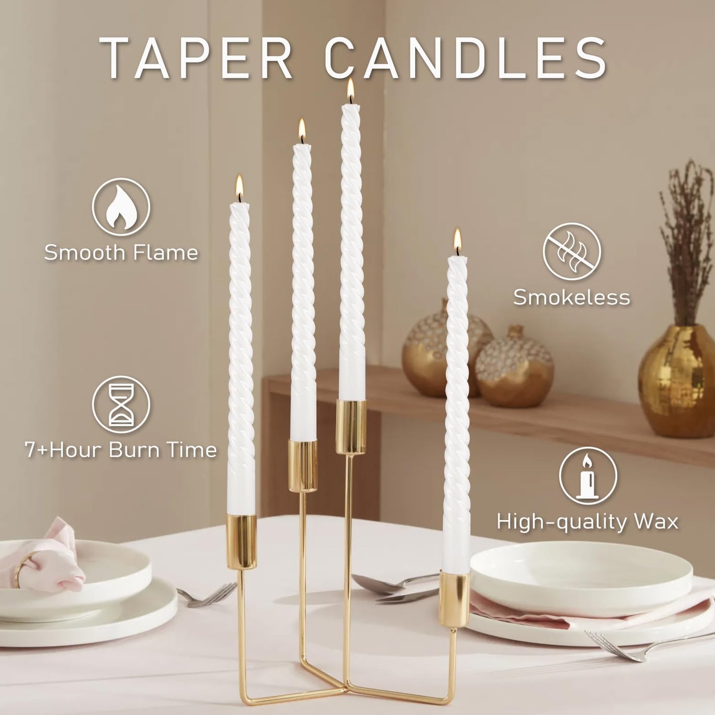 WPONSZU 10 Inch White Spiral Taper Candle Set of 12 Pack Unscented Dripless Candlesticks for Valentine's Day,Dinner,Party,Brithday,Wedding,Christmas,and Home Decoration