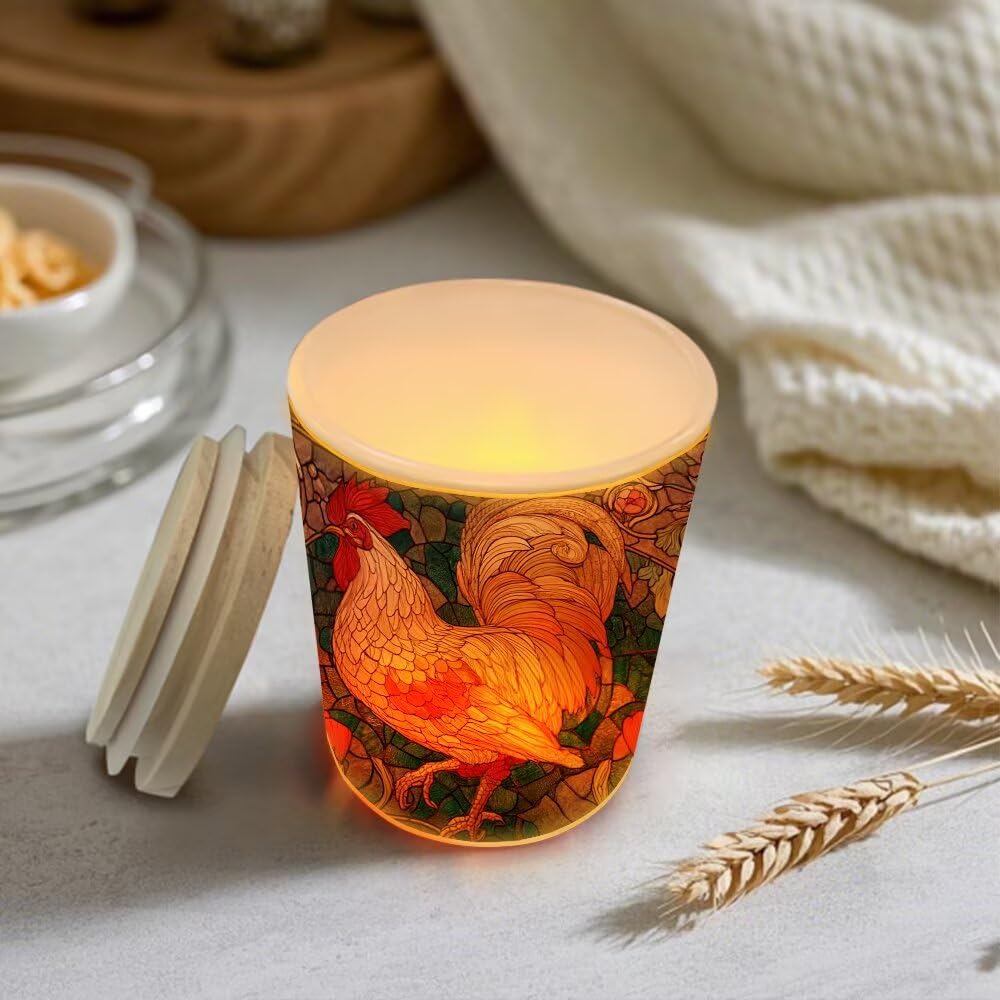 Farm Rooster Tealight Candle Holders,Flower Tea Lights Glass Jar Candle Holders,Stained Glass Chicken Led Tea Light Candle Holder for Table Home Decor,Wedding,Party Decoration