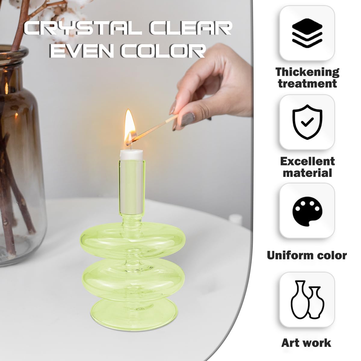 LNQ LUNIQI Clear Glass Candle Holders Glass Taper Candle Holder Decorative Glass Candlestick Holders for Dining Table Centerpieces Wedding Church （Light Green）