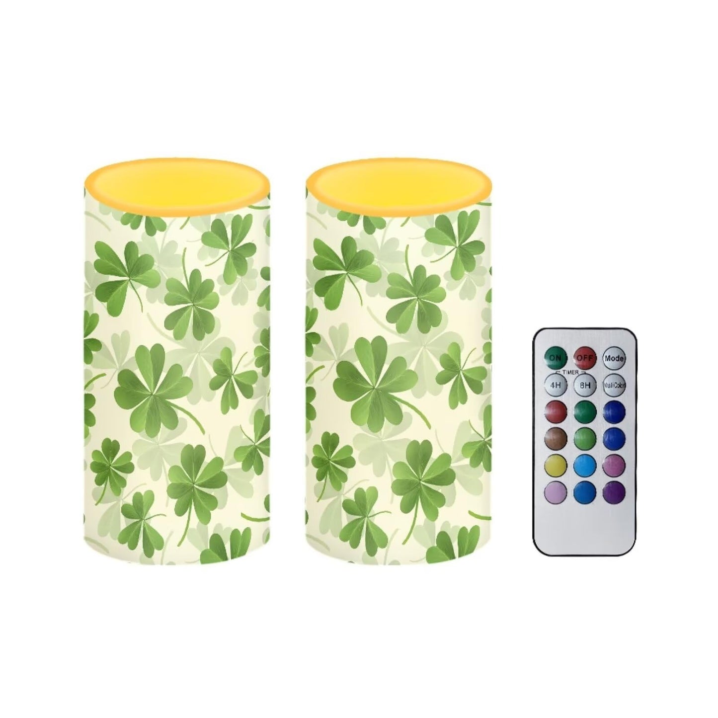 Luarisgur St Patricks Day Candles Battery Operated Flameless Candles with Remote Fall Decorations LED Fake Candles for Home Bedroom Irish Lucky Day Leaves Table Decor 3 inch Set of 2