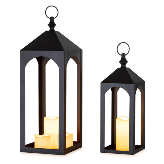 Staymoment Large Outdoor Lanterns for Porch: 24" & 17" Set of 2 Floor Lantern Decorative Indoor Candle Holder for Fireplace Front Porch Patio Modern Home Decor