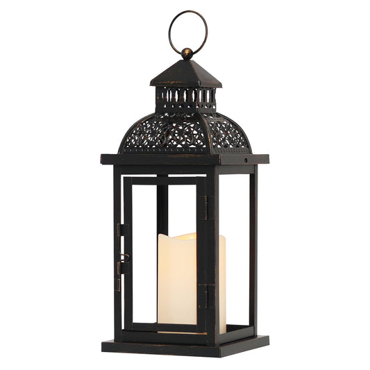 NEEDOMO Lanterns Decorative Indoor & Outdoor, 15'' Lantern with LED Candle, Vintage Metal Hanging Lanterns for Patio, Front Porch,Yard, Table, Spring (NO Glass)