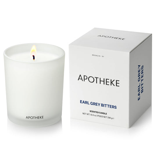 Apotheke Signature Scented Candles for Home, Earl Grey Bitters - 10.5 oz - Soy Wax, Non Toxic, Large Jar White - Luxury Candle Gifts for Women & Men - Bergamot, Peony, and Lemon