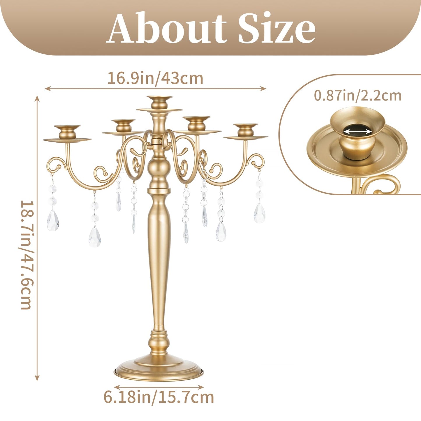 Sziqiqi Wedding Candelabra Table Centerpiece: 5 Arm Candelabras for Candlesticks - Gold Candle Holder Set of 2 for Christmas Engagement Birthday Party Event