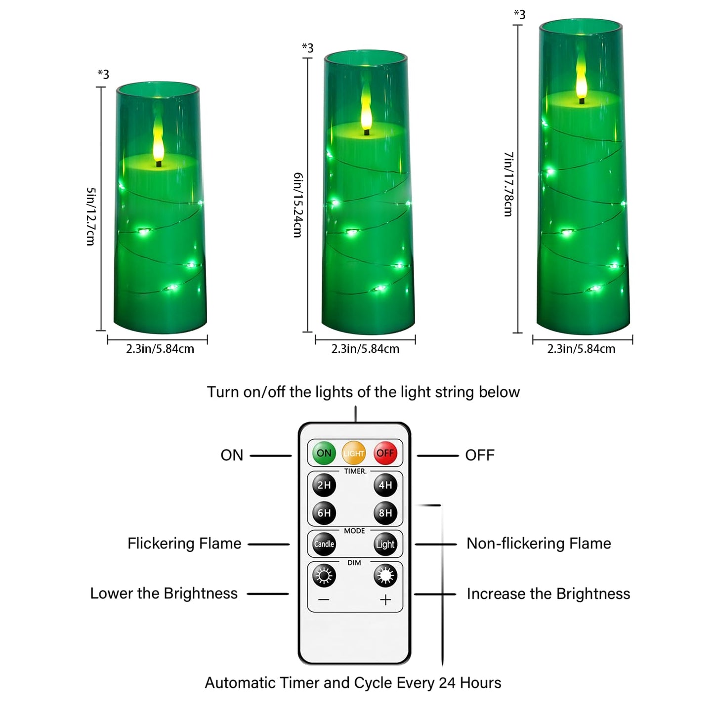 kakoya Flameless LED Candles with Timer 9 Pc Flickering Flameless Candles for Romantic Ambiance and Home Decoration Stable Acrylic Shell,with Embedded Star String，Battery Operated Candles（Green）