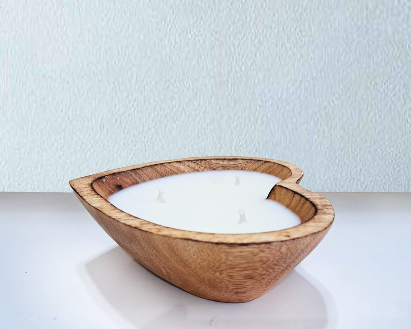 BestySuperStore 6” Heart Shaped Wooden Bowl Vanilla Sandalwood Scented Soy Wax Candle - 3 Wicks 5 oz Decorative Dough Bowls Candles for Anniversary Engagement Wedding Birthday Valentine Christmas Gift