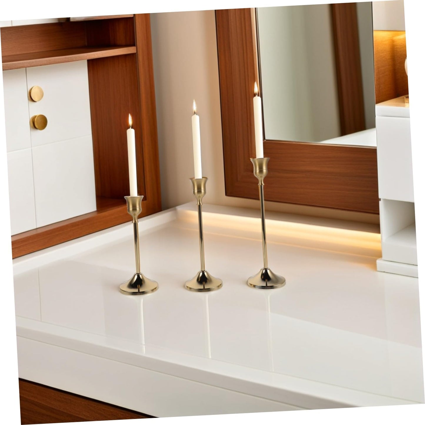 Ipetboom 6pcs European Style Taper Candle Holders Set, Alloy Metal Stable Candle Display with Polished Finish, Elegant Vintage Carved Design for Wedding Table Centerpiece and Holiday Event