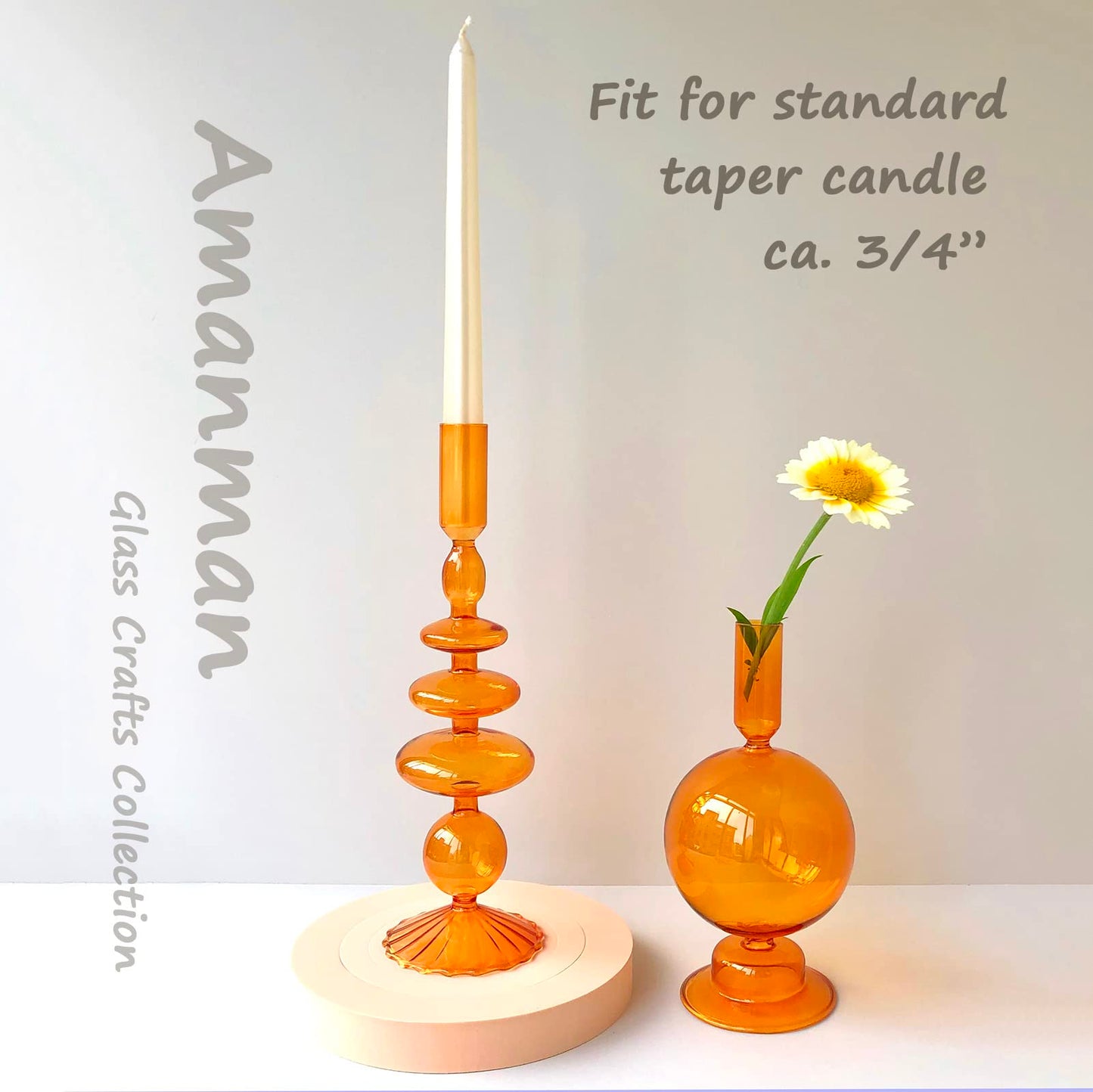 Amanman Candle Stick Candle Holder, Glass Candle Holders for Table Centerpiece, Modern Style Amber Candle Holder Mixed 4pcs