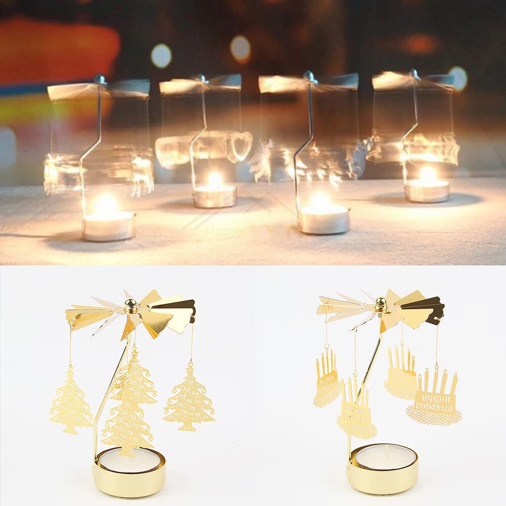 Eforcase Rotary Candle Holder, Gold Love Tea Lights Candle Holder, Spinning Candlestick Ornament for Wedding Party Christmas Home Decoration