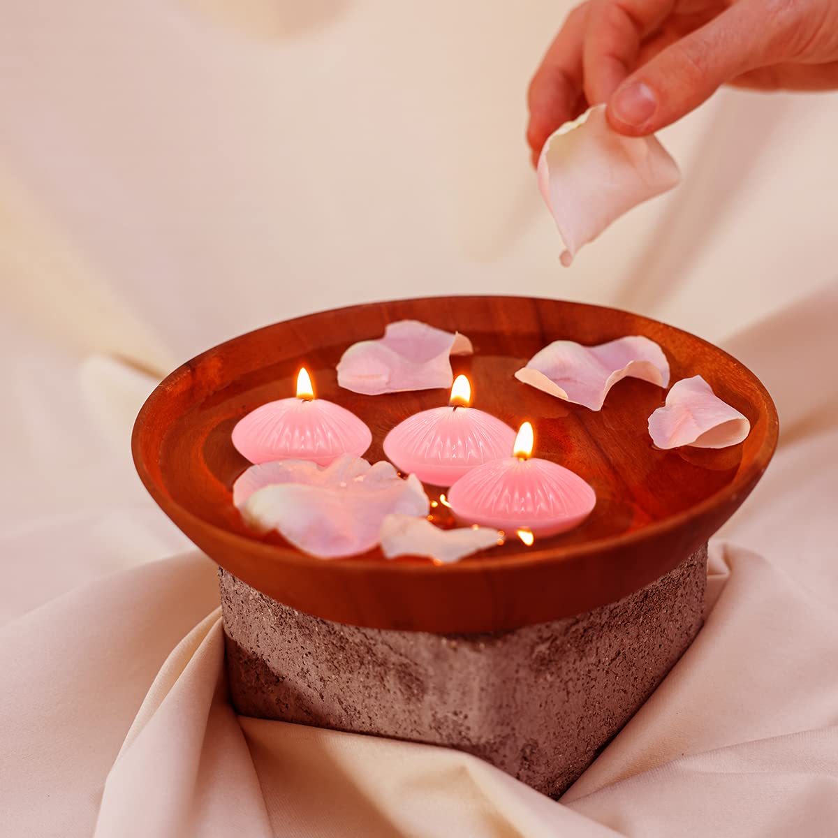 12 Pack 3 Inch Pink Floating Candles, 10 Hour Unscented Romantic Tealight Candles for Cylinder Vases, Centerpieces at Wedding Party Pool Holiday - Wavy Float Candle