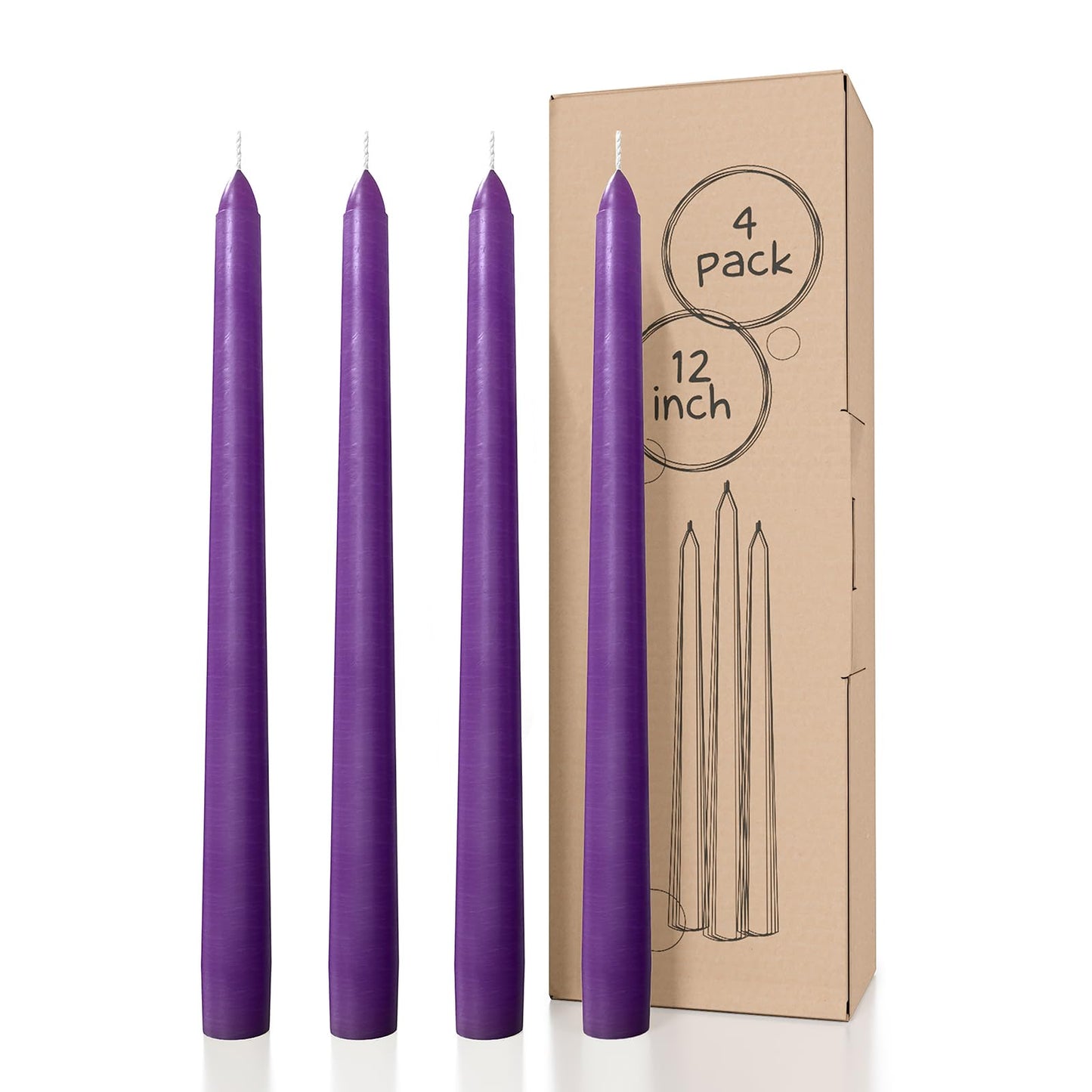 CANDWAX Purple 12 inch Taper Candles Pack of 4 - Unscented Smokeless Dripless Long Burning Christmas Tapered Candle Sticks - Perfect as Christmas Candle Sticks for Home Decor - Purple Taper Candles