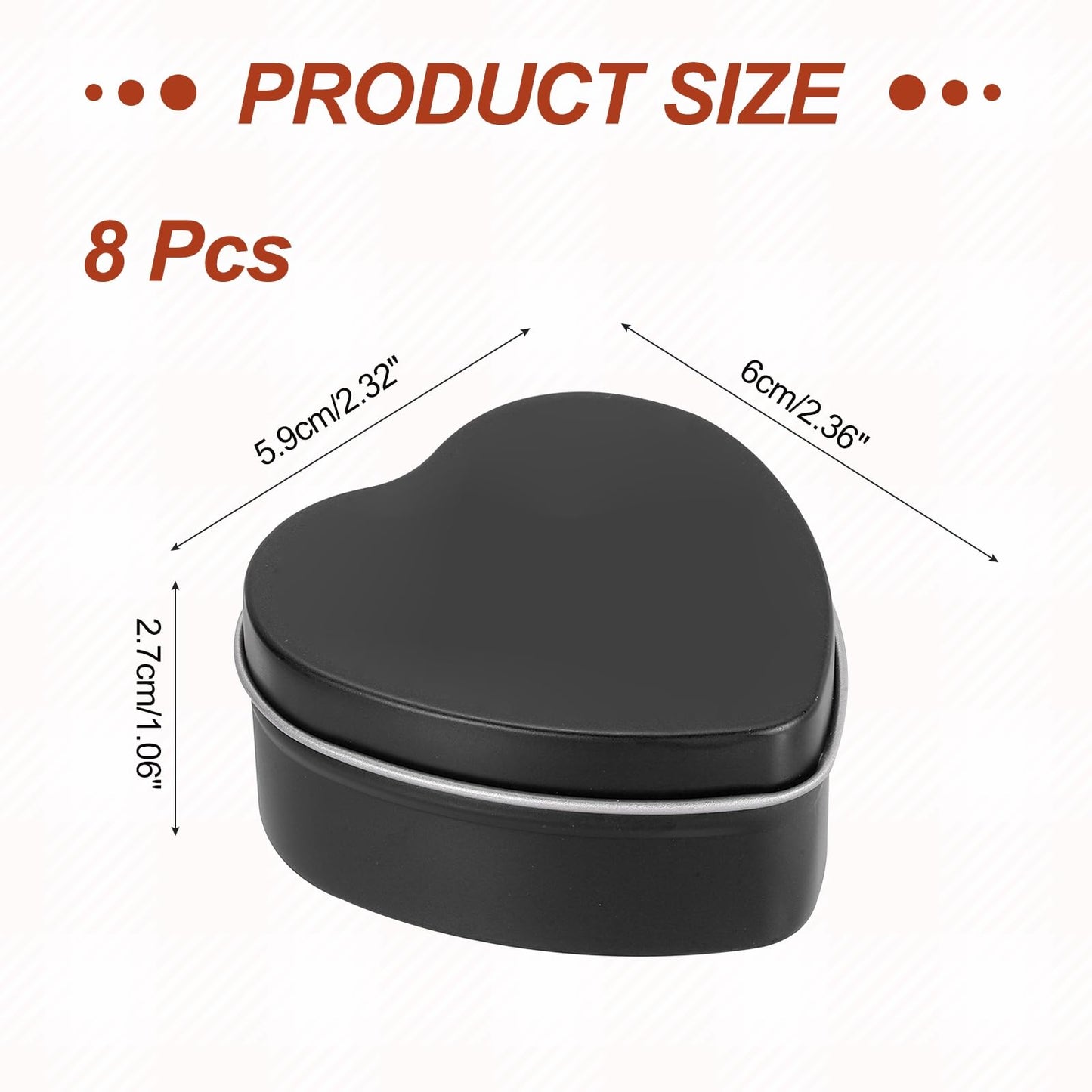 MECCANIXITY Heart Shaped Candle Tins, 2 oz Empty Metal Tin Cans Candles Containers for Candle Making Candies Gifts DIY Crafts, Black, Pack of 8