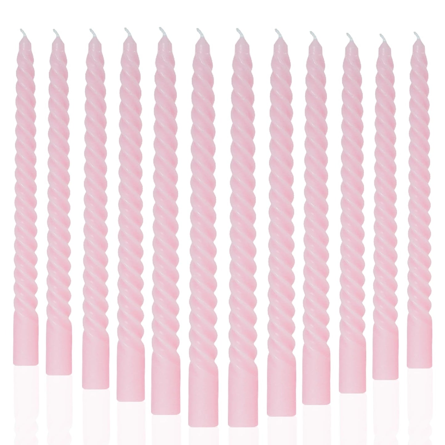 MAITREYA Pink Taper Candles Stick Spiral Twisted Candles-Set of 12 for Decoration Weddings Party Church-Unscented Dripless Candles,10inch(F-babypink)