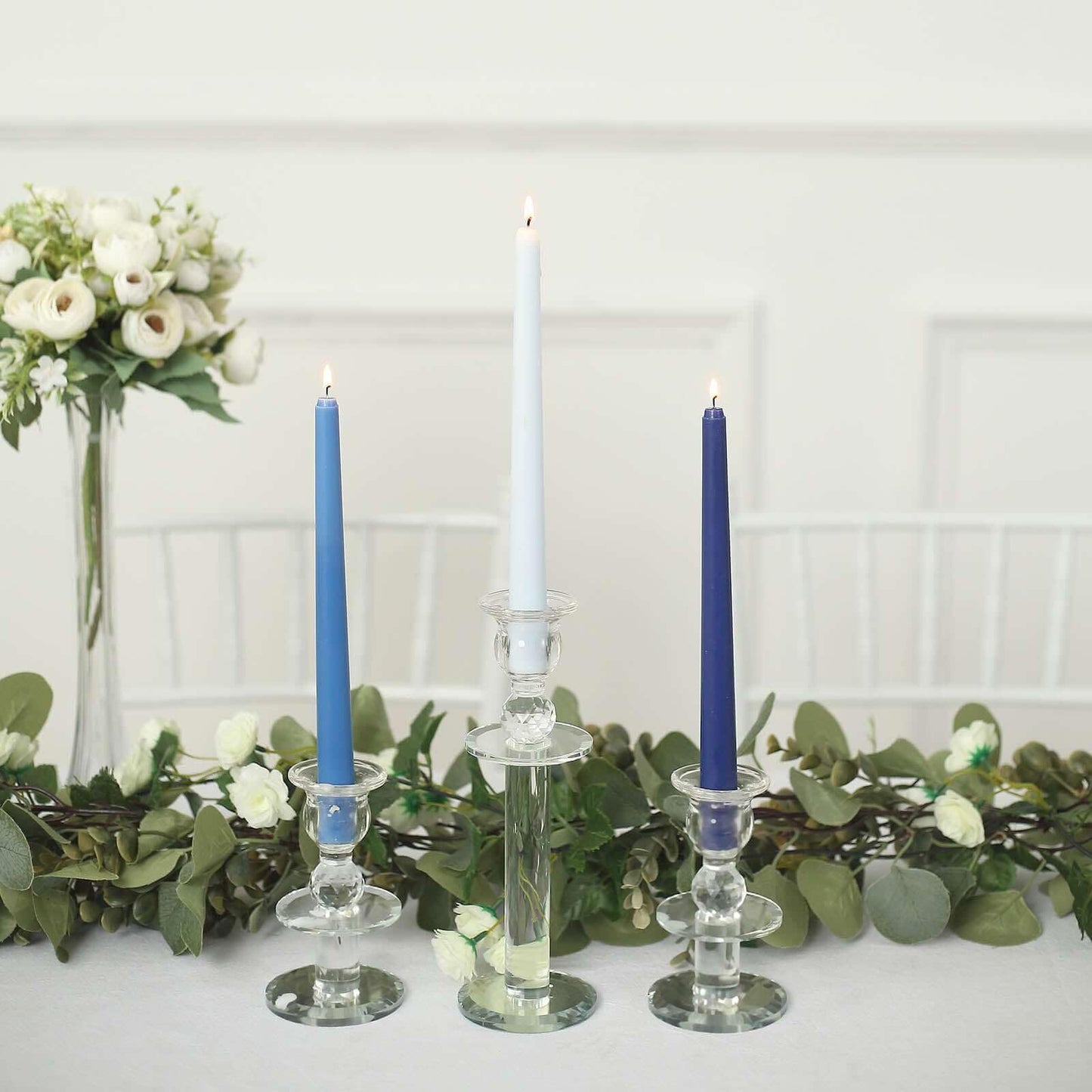 Tableclothsfactory 10" Tall Premium Quality Dripless Unscented Mixed Blue Taper Candles Wedding Dinner Candles for Wedding Decoration Set of 12