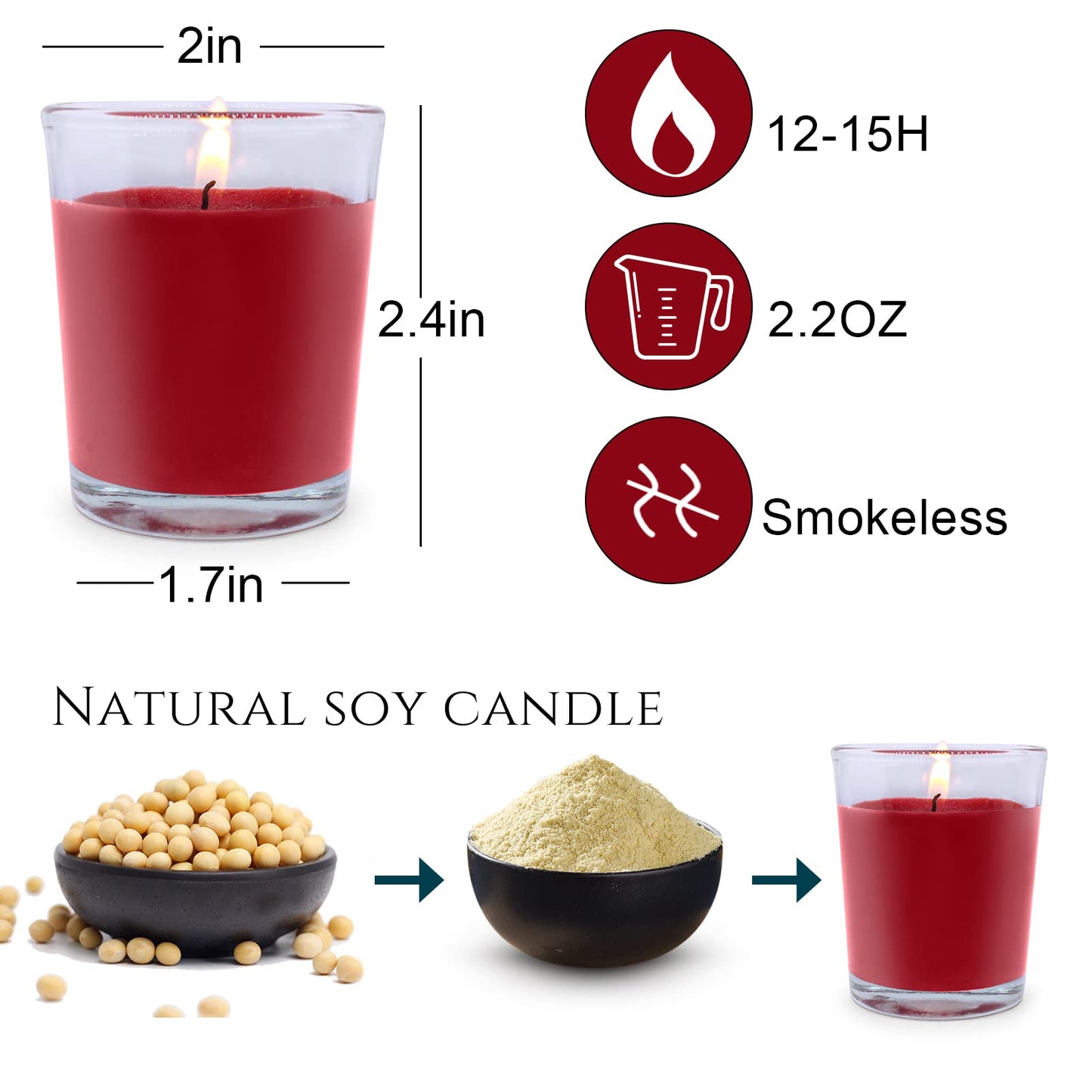 Set of 12 Red Votive Candles for Christmas Valentine's, Unscented Bulk Candles for Home Weddings Party Festival Decorative and DIY