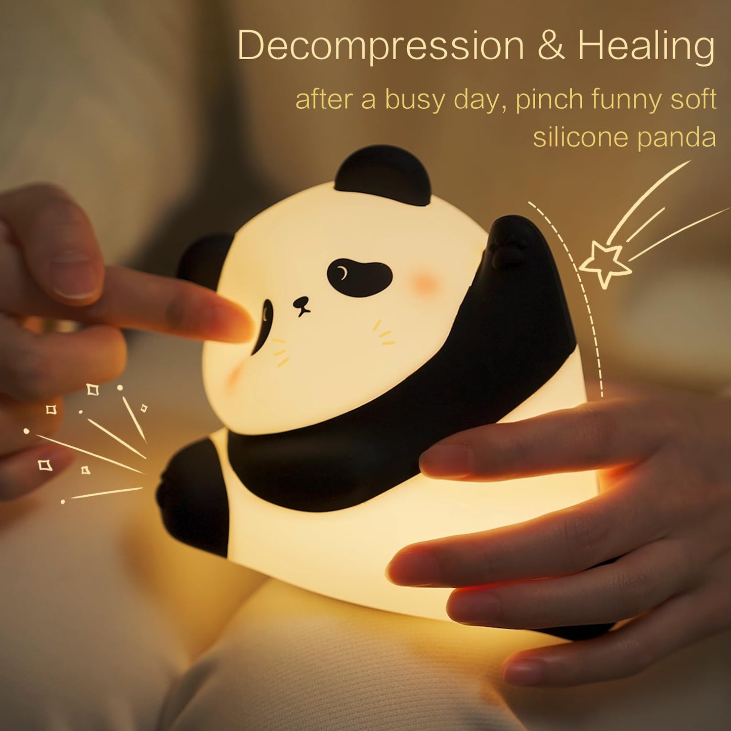 YR YRHH-PET Kungfu Pose Panda Night Light, LED Squishy Novelty Animal Cute Lamp, Food Grade Silicone Nightlight, 3 Level Dimmable, Light Up Panda Decor for Room College Dorm, Funny Gifts