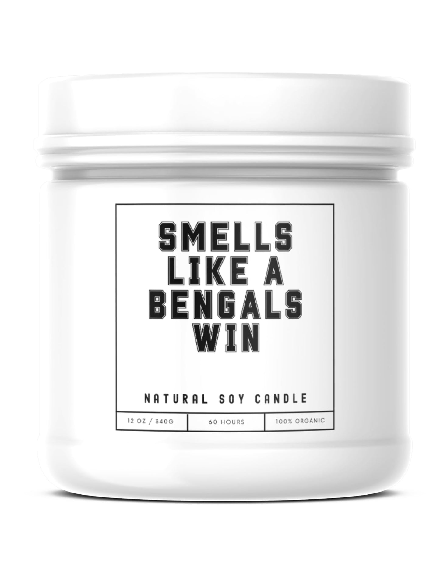 Smells Like a Bengals Win Sports Candle - Scented Soy Wax Candle (8.0 oz) 50-60 Hour Burn Time, Cotton Wick, Frosted White Glass Jar (Vanilla)