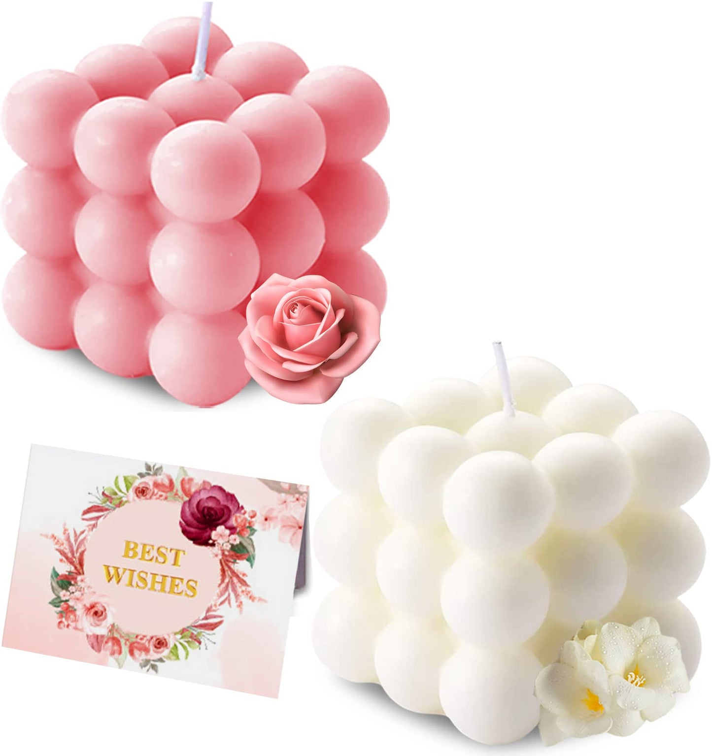 Aokala Scented Bubble Candles Gifts Set for Women, Large Candles for Home Decor Scented, 2 x 5.4 oz Soy Wax Aromatherapy Candles, Cube Aesthetic Candle, Ideal Gifts for Valentines Day, Mother's Day