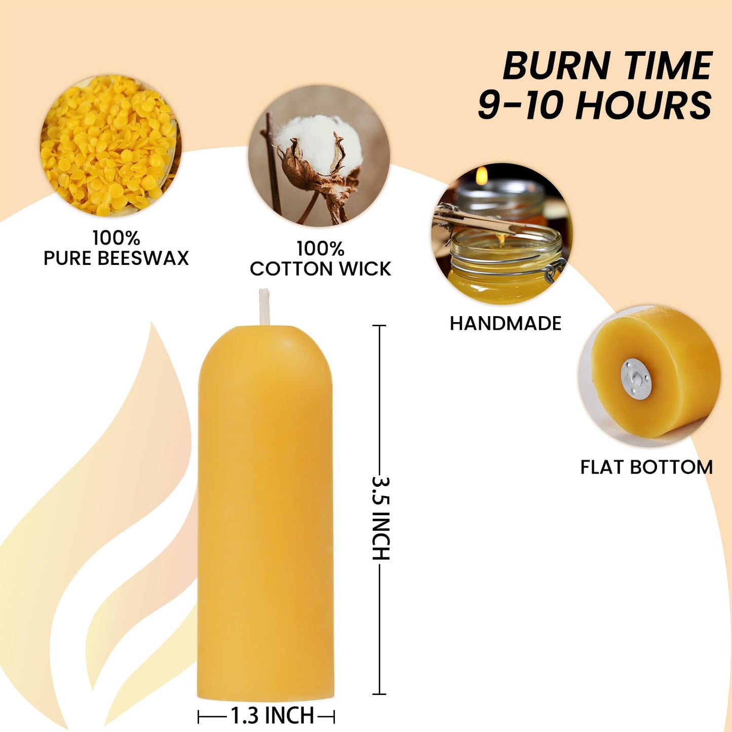 AGLARY Small Pillar Candles 4-Pack - 10-Hour Long Burning 100% Natural Beeswax Candles, Perfect for Everyday Use, Home & Travel, Power Outages，Classic Pillar Style (3.5"x1.3")