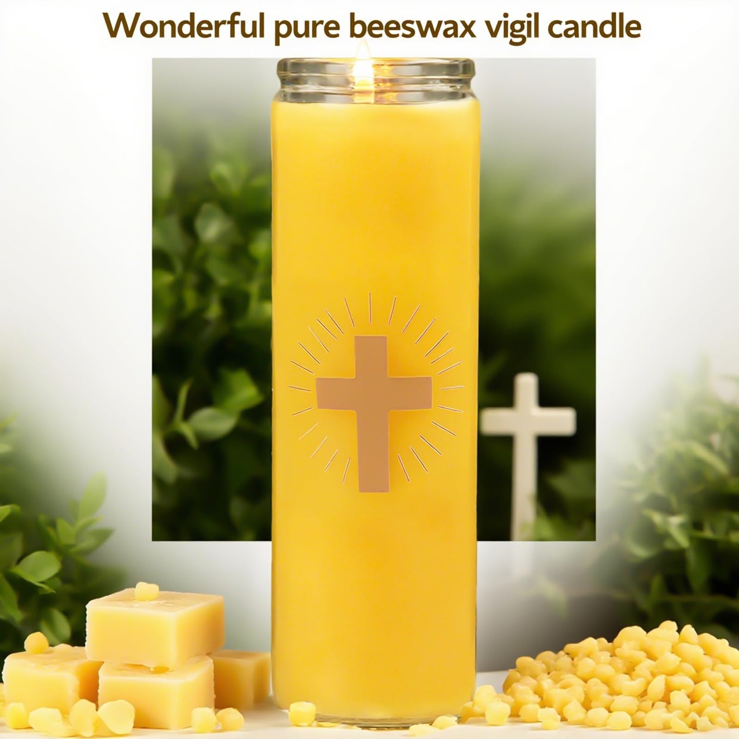 Pure Beeswax Prayer Candles - 7 Day Devotional Candles in Glass with 100 Hours Long Burn Time, Honey Fragrance Religious Candles Catholic for Memorials, Vigil, Church