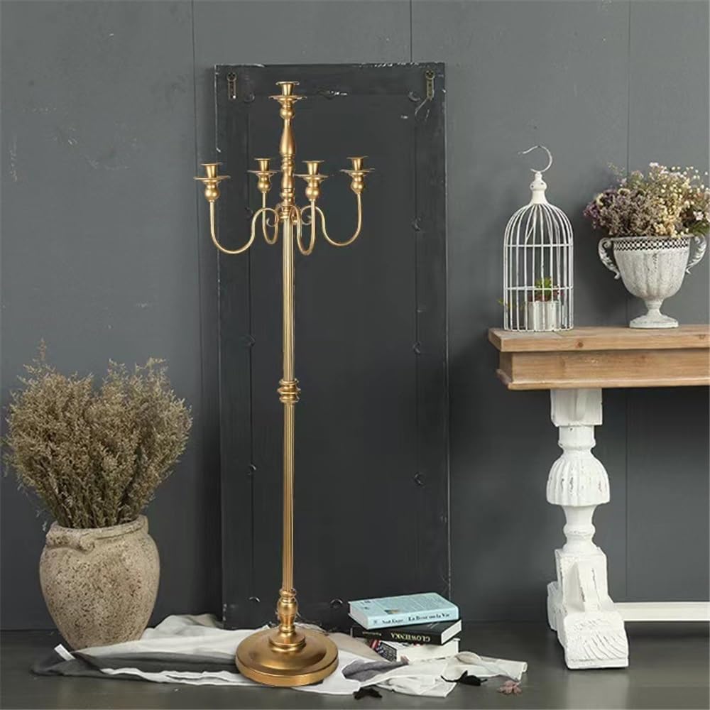 cfycfy987 Candelabra Retro Floor-Standing Tall Candlestick Wedding Arrangement Metal Five-Head Candle Holder Candle Sticks Holder(Large)