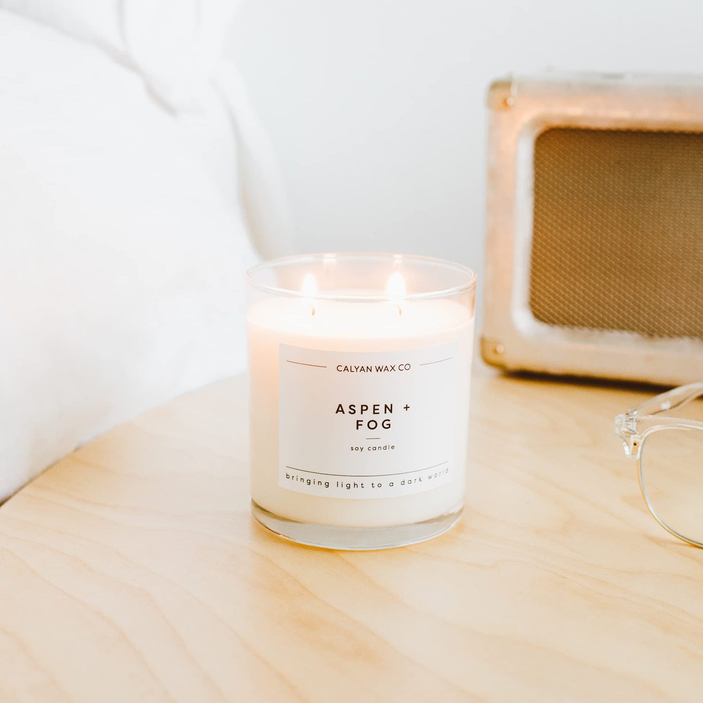 Calyan Wax Co. Aspen & Fog 2 Wick Scented Candle - 37 Hour Burn - Luxury Clean Soy Wax Candles - Long Lasting Large Glass Jar Candle for Home - 8.8oz
