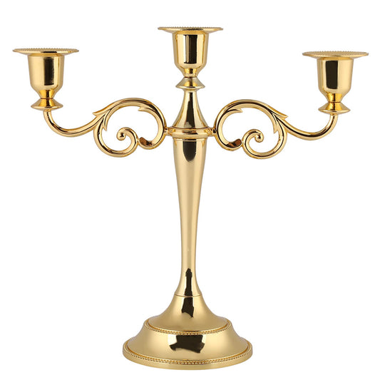 QANYEGN 2 Colors Candle Holder, European Candelabra, 3 Arms Metal Candlestick Candle Holder for Wedding Home Decor Candlelight Dinner (Gold)