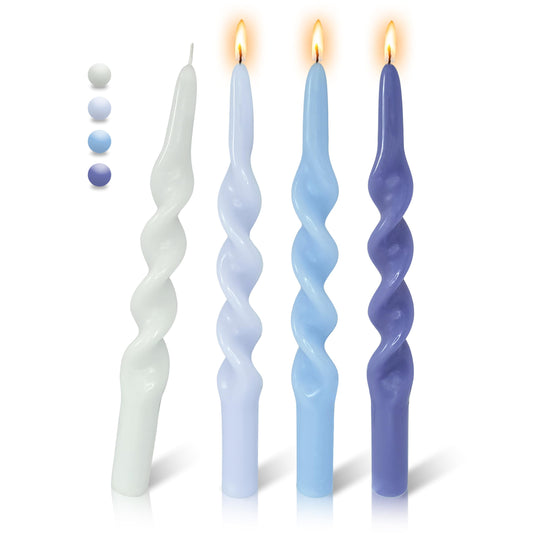 FLAMMUL Spiral Taper Candles Candlesticks - Twisted Candlesticks 10 Inch Colored Candle Sticks 4 PCS Handmade Candlestick Dinner Candles for Home Decor Wedding(Gradient Blue)