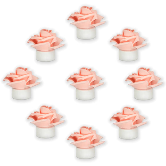 SupBri 12 Pack Led Candles with Artificial Flowers, 200+Hour Battery Operated Tea Lights Candles for Centerpiece Table, Party, Wedding Decorations (Pink)