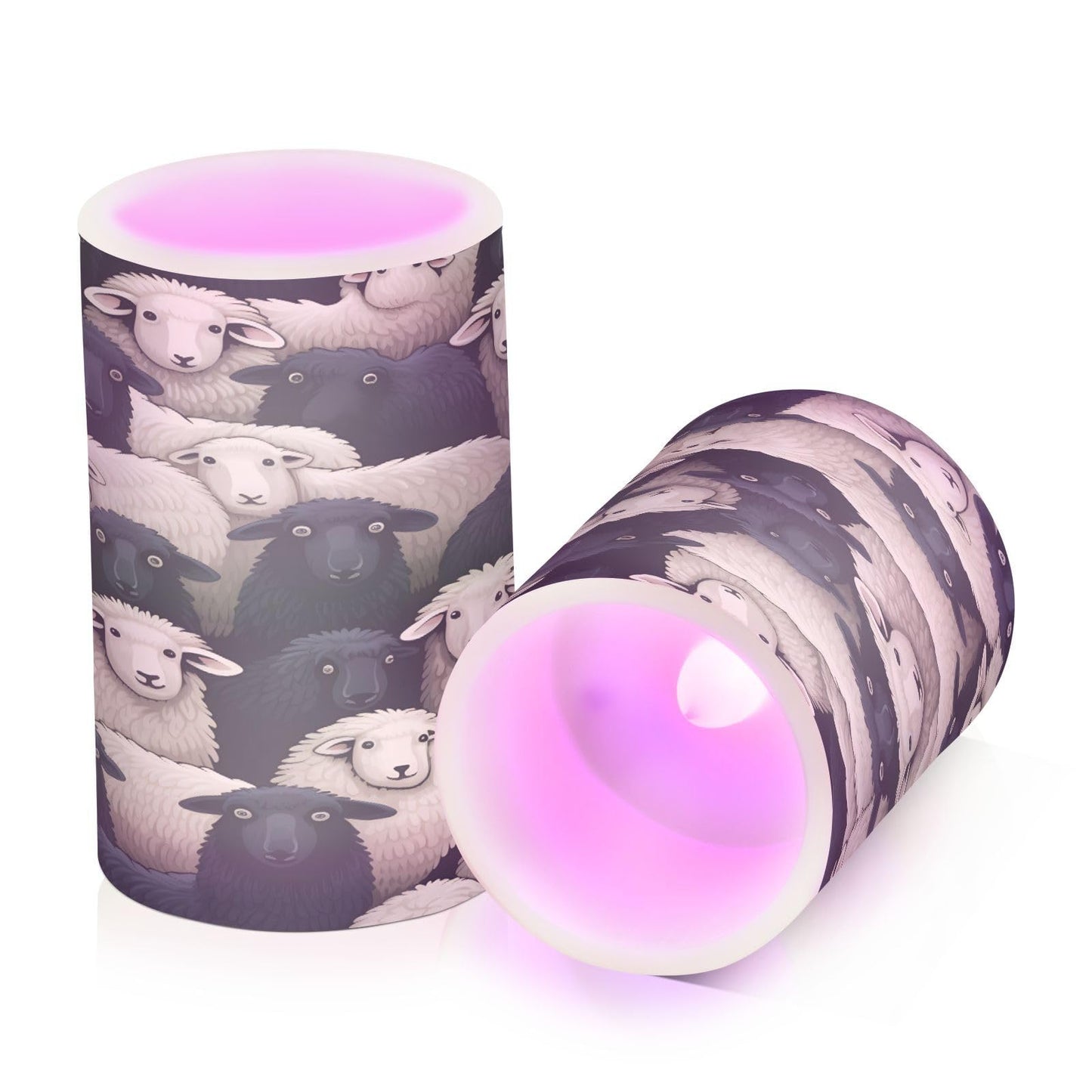 Lights Flameless Candles Black White Lamb Sheer Pillar Candles Set of 2 Battery Operated Remote Control Warm Lights Home Decor