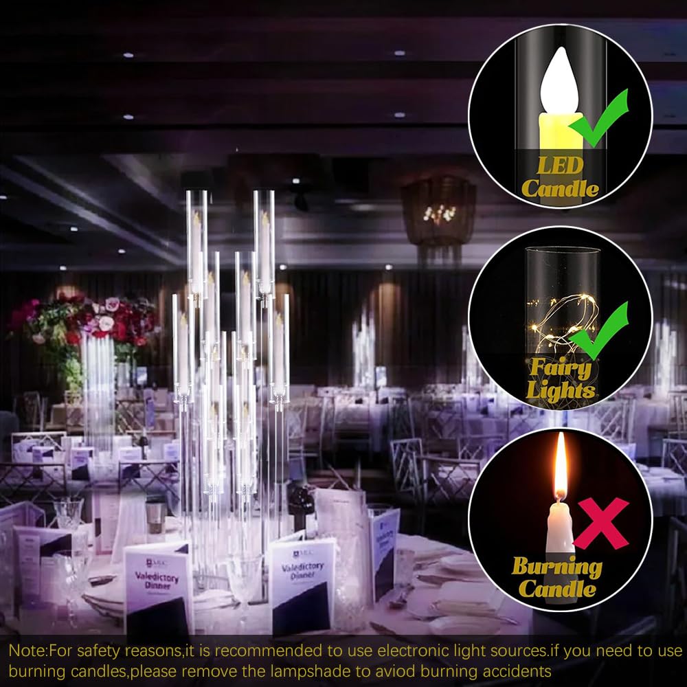 10Pcs Acrylic Candelabra Centerpiece,10 Arm Floor Candelabras for Wedding Clear Candle Centerpieces with Acrylic Shade Pillar Taper Candlestick for Tables Dinner Party