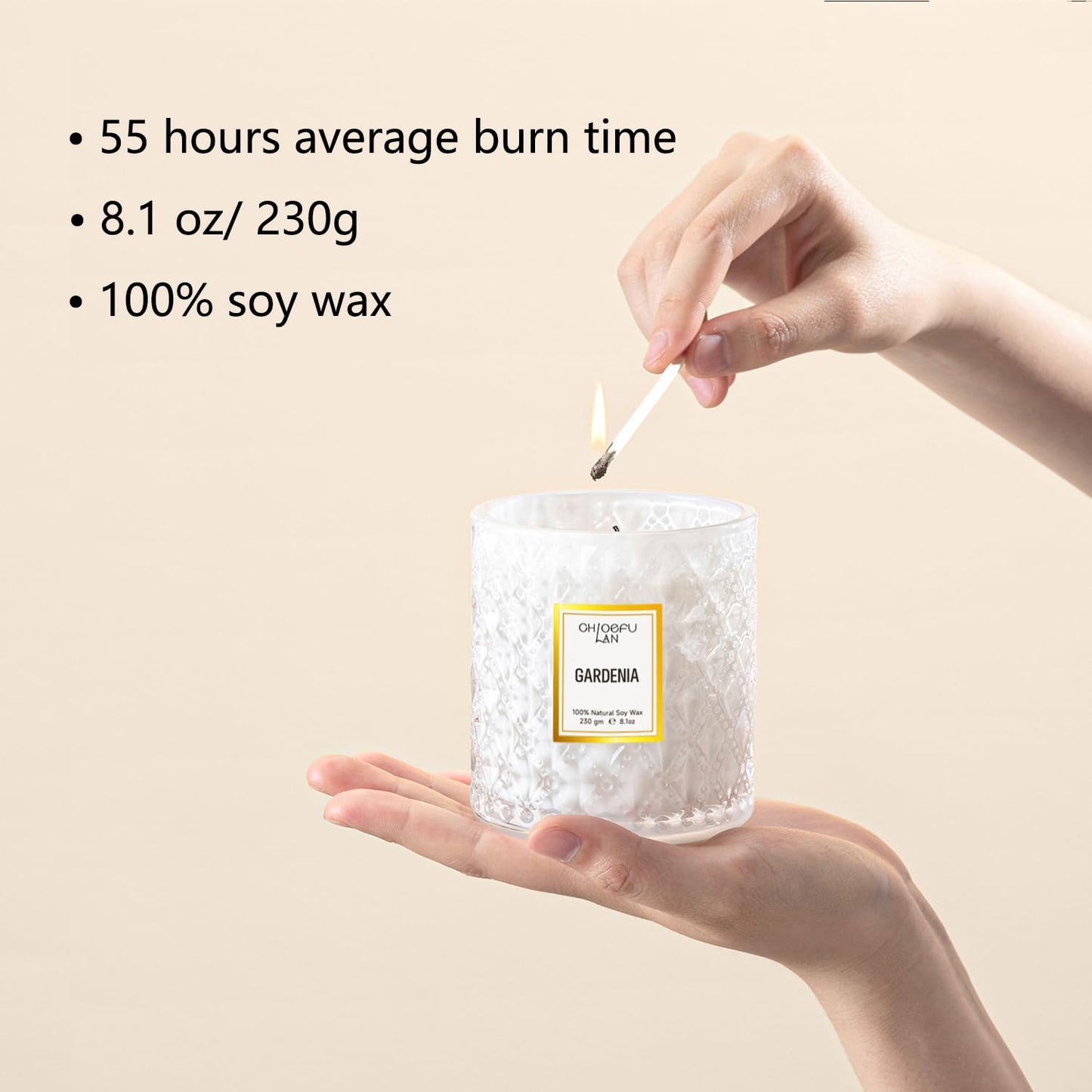 Chloefu LAN Gardenia Scented Candles for Home, Natural Soy Candle Gifts for Home Decor, Birthday Candless Gift for Women, Holiday Gifts, 8.1oz 55 Hours Burn