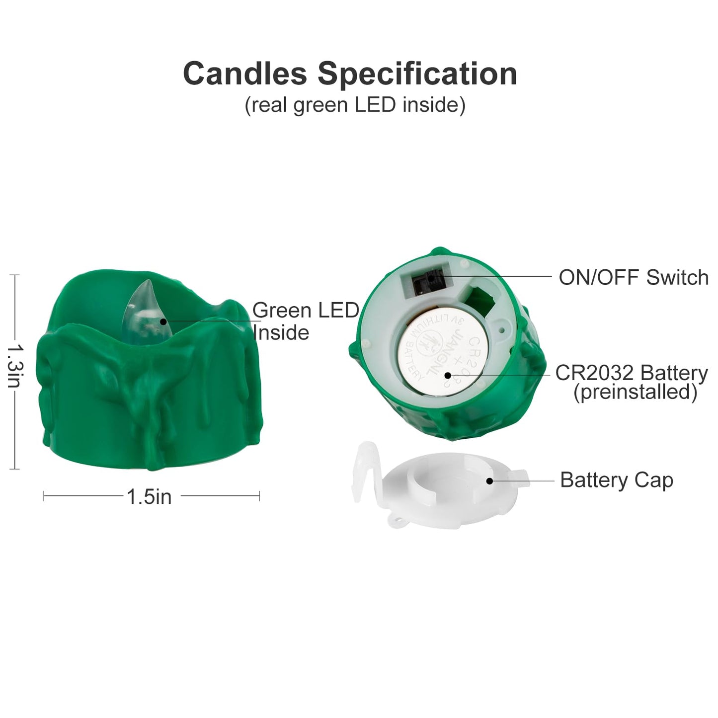 Windshell Green Flickering Flame Tealight Candles with Auto 6H Timer (No Remote), Battery Operated LED Flameless Tea Lights with Melting Design, for St Patrick Halloween Christmas, 12 Pack